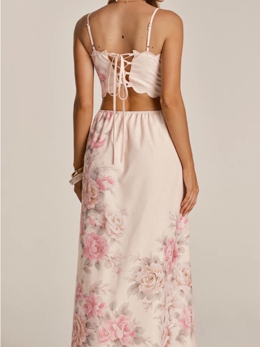 Commense Pink Floral Scallop-Edge Maxi Dress with detailed back and side cutouts - Picture 4 of 5